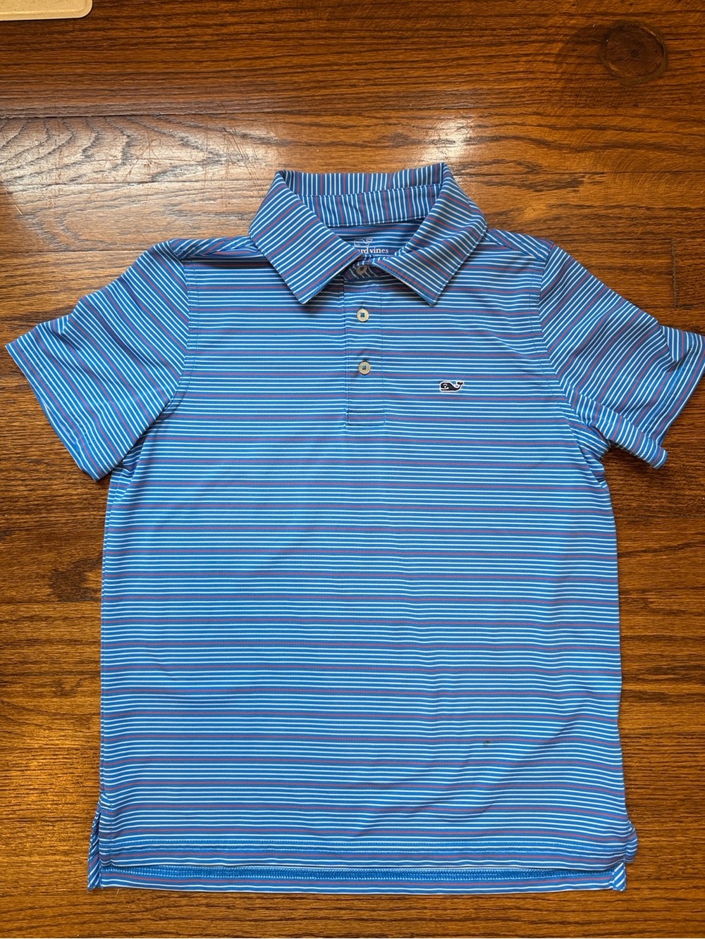 Vineyard Vines Sankaty Striped Performance Polo Shirt Blue Kids Size S (8-10)